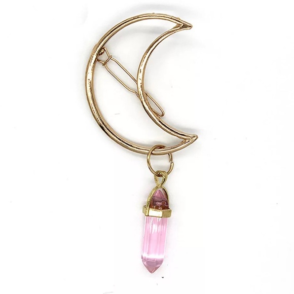 Accessories - Crescent moon pink “crystal” drop hair accessory
